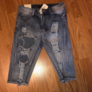 NWT American Bazi blue denim distressed shorts